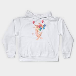 Sweet Cottagecore Bunny with Balloons Kids Hoodie